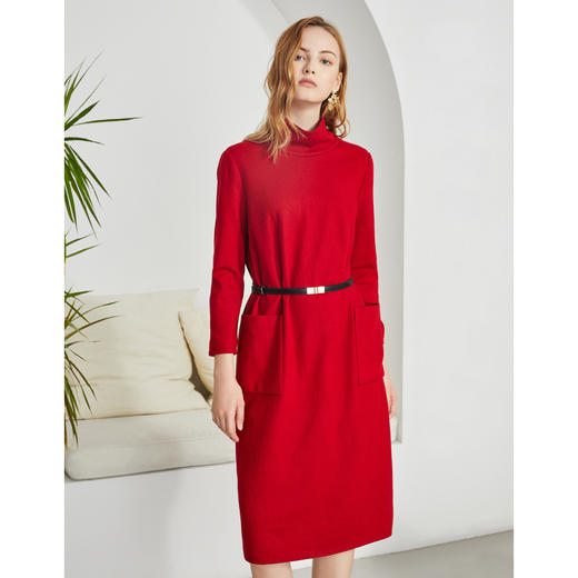 EITIE爱特爱秋季新款时尚洋气百搭H版宽松显瘦高领羊毛连衣裙D2007601 商品图1