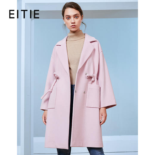 EITIE爱特爱秋季新款宽松廓形抽绳收腰翻领气质羊毛呢大衣女D2014505 商品图0