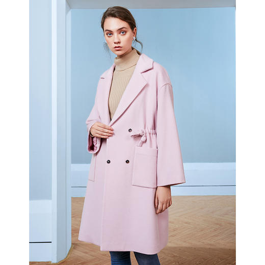 EITIE爱特爱秋季新款宽松廓形抽绳收腰翻领气质羊毛呢大衣女D2014505 商品图5