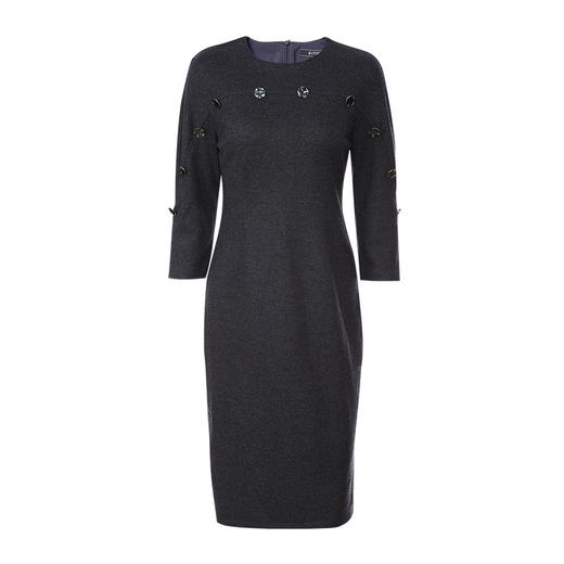 EITIE爱特爱秋季新款时尚通勤气质显瘦纽扣装饰包臀连衣裙女6007759 商品图4