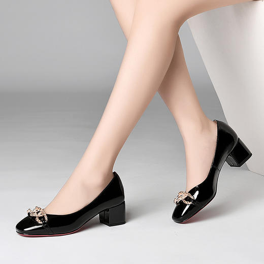 KBY-6169新品粗跟浅口四季单鞋方头时尚中跟皮鞋 商品图2