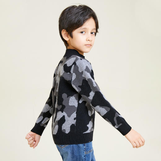 METTE羊绒世家童装男中大童100%山羊绒衫时尚迷彩半高领内搭针织毛衣 商品图1