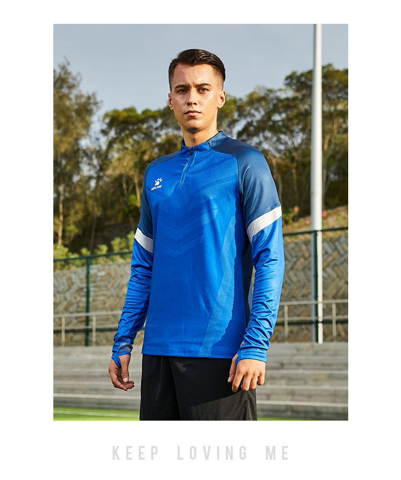 kelme卡尔美足球训练服长袖定制针织半拉链上衣运动服拇指扣卫衣