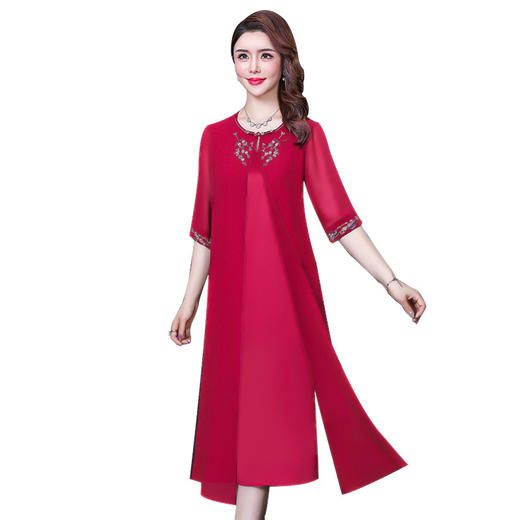 YM-8331女刺绣假两件中长款连衣裙 商品图4