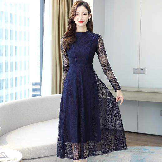 WZNH-ALYI6338秋季新款时尚气质圆领蕾丝连衣裙 商品图3