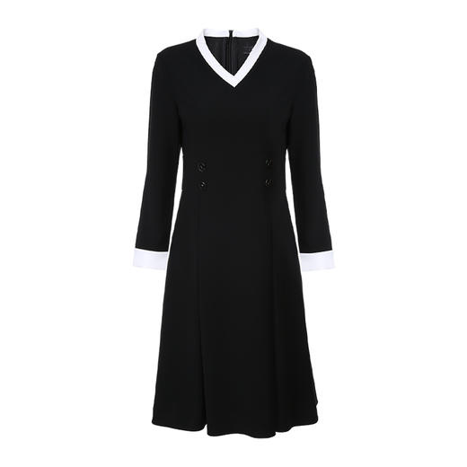 EITIE爱特爱秋季新款简约通勤百搭显瘦V领收腰A摆连衣裙女裙C2007544 商品图6