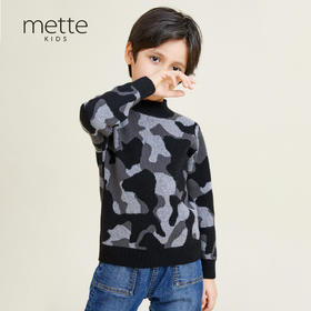 METTE羊绒世家童装男中大童100%山羊绒衫时尚迷彩半高领内搭针织毛衣