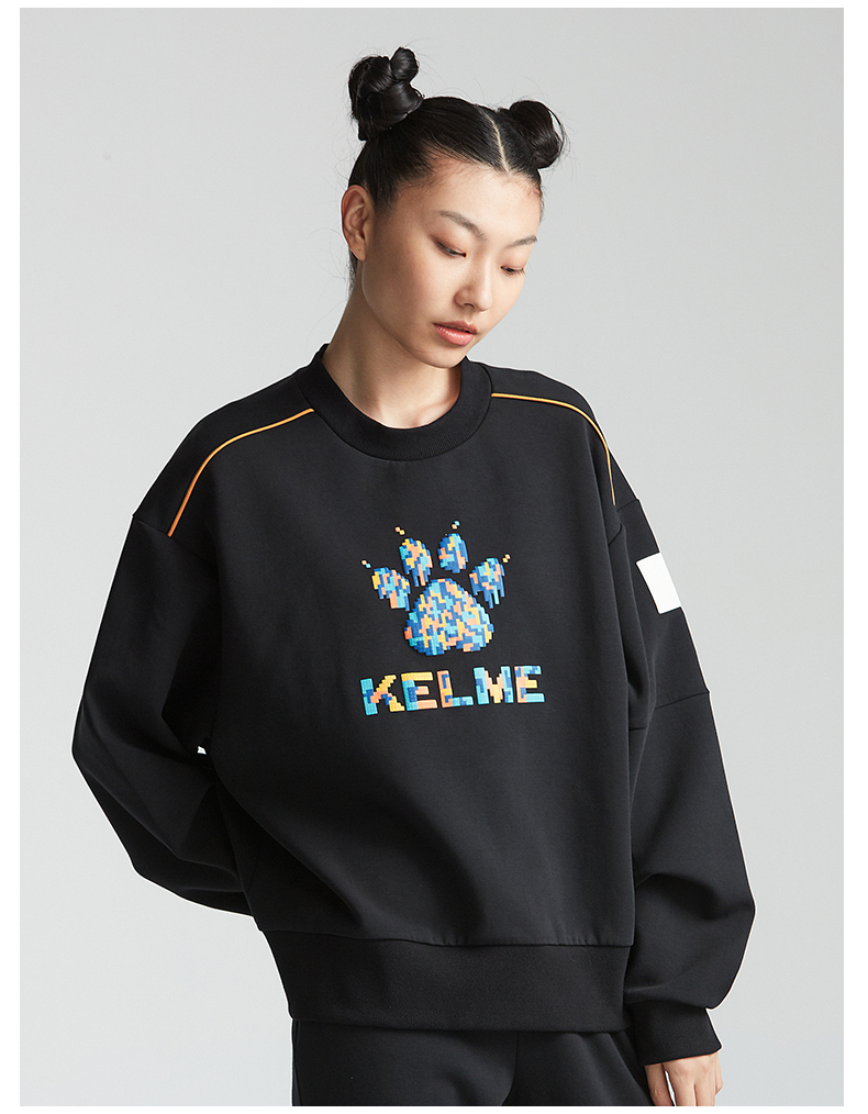 kelme卡尔美秋冬彩色方块撞色图案套头卫衣女宽松休闲廓形上衣