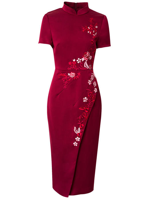 FMY-F20XL31206改良旗袍式连衣裙中国风立领绣花修身开叉裙 商品图1