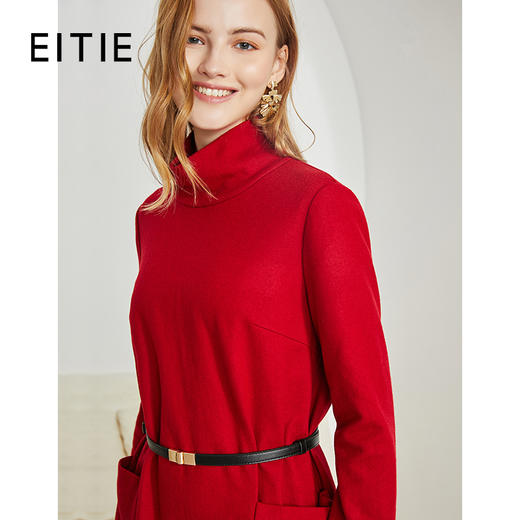 EITIE爱特爱秋季新款时尚洋气百搭H版宽松显瘦高领羊毛连衣裙D2007601 商品图0