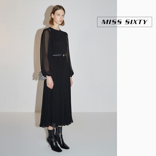 Miss Sixty2020秋季新款百褶长袖高腰雪纺连衣裙603DJ0480000 商品图3