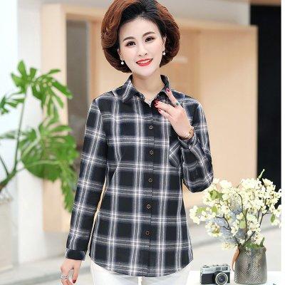 NP 春秋薄款上衣妈妈磨毛棉格子衬衫宽松显瘦休闲衬衣 商品图2