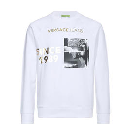 VERSACE JEANS 范思哲 男士棉质圆领长袖卫衣运动衫 白色 B7GTA7FZ 30180 003