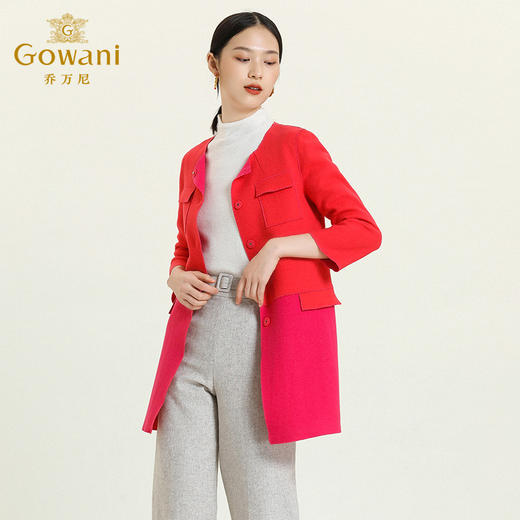 乔万尼圆领羊毛呢外套中长款拼接九分袖E154A281 商品图2