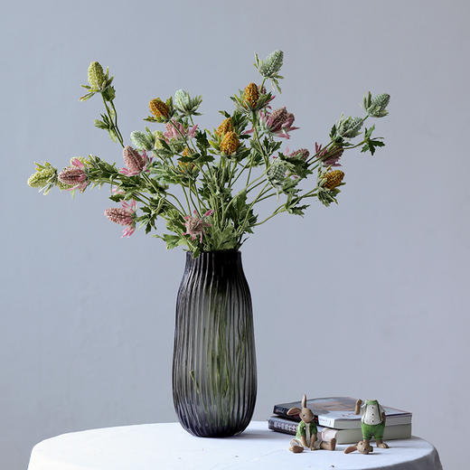 西班牙设计师经典款轻奢烟熏灰叶子造型浮雕纹理玻璃花瓶软装花器 商品图2