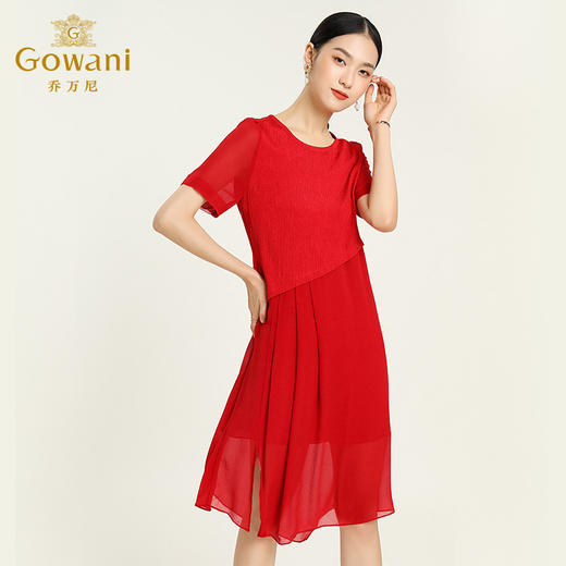 乔万尼夏季简约修身桑蚕丝真丝连衣裙女短袖显瘦中长款女中长裙EB2E905 商品图1