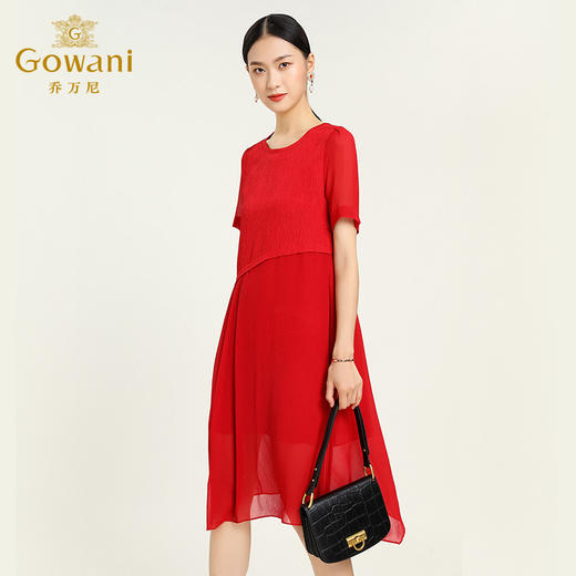 乔万尼夏季简约修身桑蚕丝真丝连衣裙女短袖显瘦中长款女中长裙EB2E905 商品图2