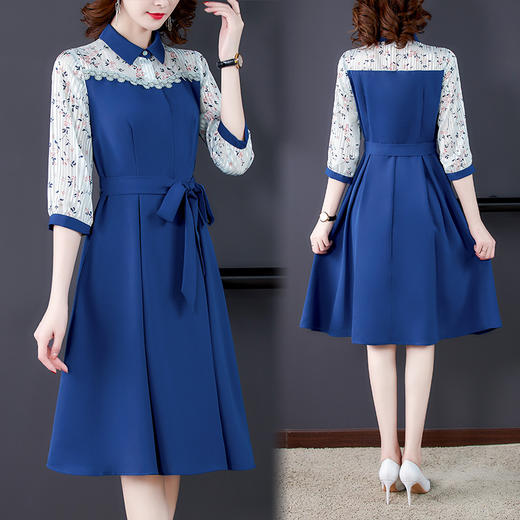 FQ-qh0369贵夫人妈妈系带收腰七分袖连衣裙 商品图2