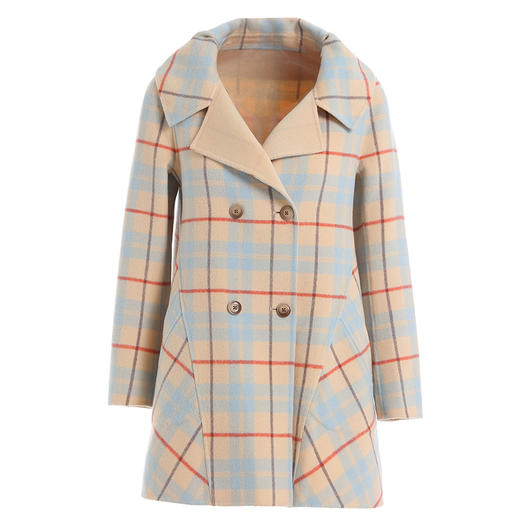 乔万尼冬中长款柔美格子羊毛大衣修身显瘦格纹双面呢外套E154A201 商品图4