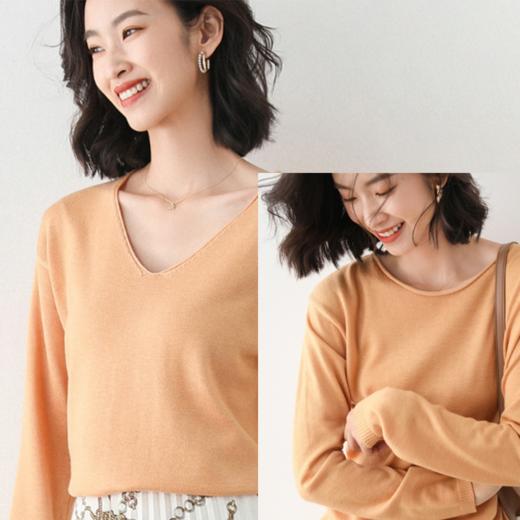【79元任选两件】V领圆领显瘦长袖针织衫  不挑年龄百搭外穿打底衫   春秋冬可穿 细透舒柔 日常通勤 商品图5