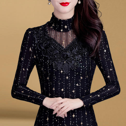 高领长袖女士气质蕾丝上衣(货号 zq26528)