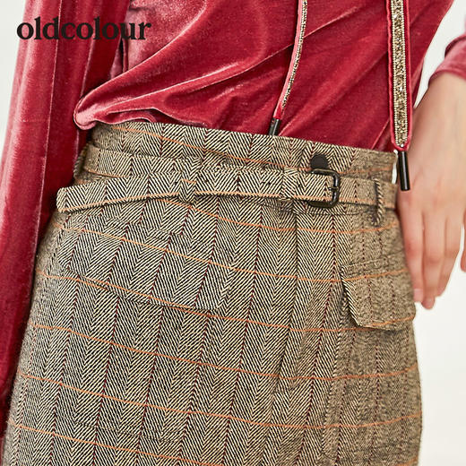 oldcolour时尚修身佩戴腰带格子半身裙秋季款L34062407 商品图2