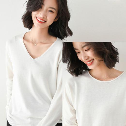 【79元任选两件】V领圆领显瘦长袖针织衫  不挑年龄百搭外穿打底衫   春秋冬可穿 细透舒柔 日常通勤 商品图2