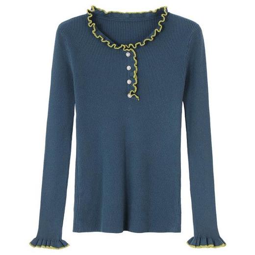 HZX-31029.23192020秋季新款撞色木耳边针织衫 商品图4