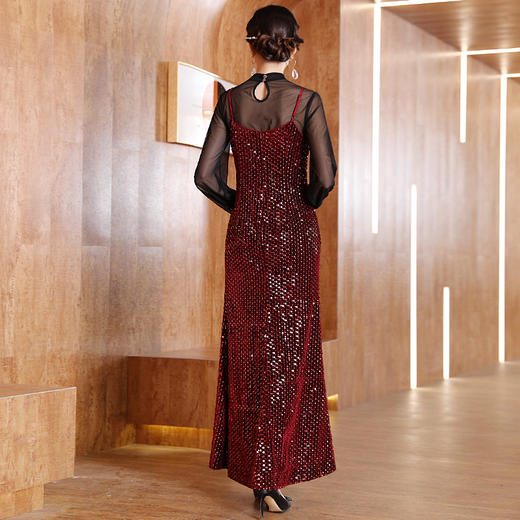 DLQ-A2637轻奢高端气质性感网纱长袖吊带礼服 商品图1