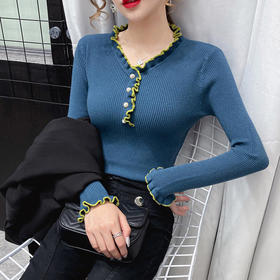 HZX-31029.23192020秋季新款撞色木耳边针织衫