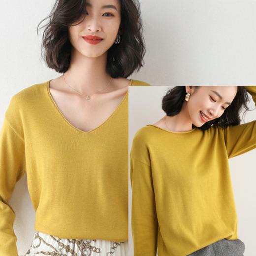 【79元任选两件】V领圆领显瘦长袖针织衫  不挑年龄百搭外穿打底衫   春秋冬可穿 细透舒柔 日常通勤 商品图1