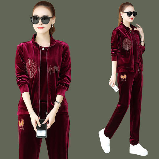 sp-18628新款时尚韩版金丝绒运动套装三件套 - 唐织轩女装