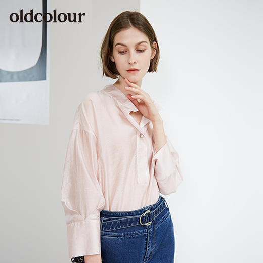 oldcolour秋季新品条纹九分袖衬衫女L31013135 商品图0