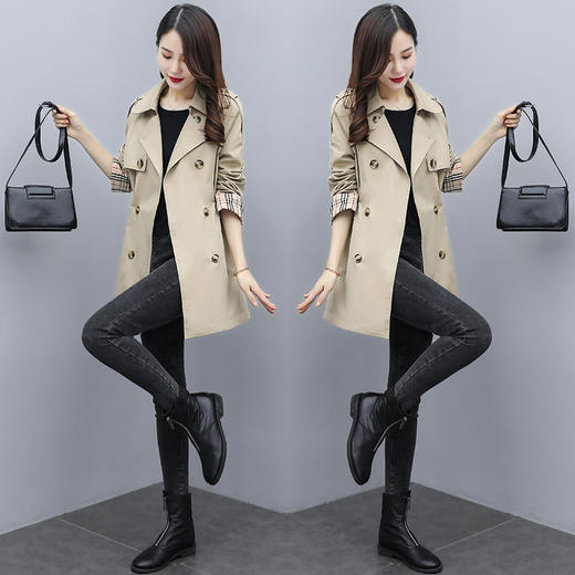 WZNH-ARE20255中长款英伦风袖口拼接宽松收腰风衣外套 商品图0