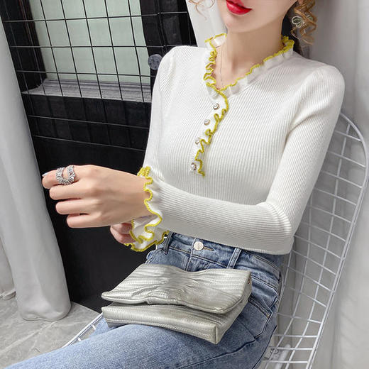 HZX-31029.23192020秋季新款撞色木耳边针织衫 商品图3