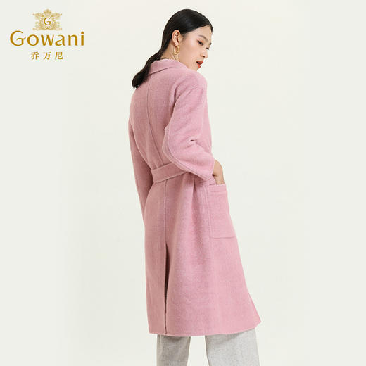 【绵羊毛】乔万尼大衣女粉色修身直筒系带双面穿羊毛呢外套秋冬长款EB4A076 商品图3