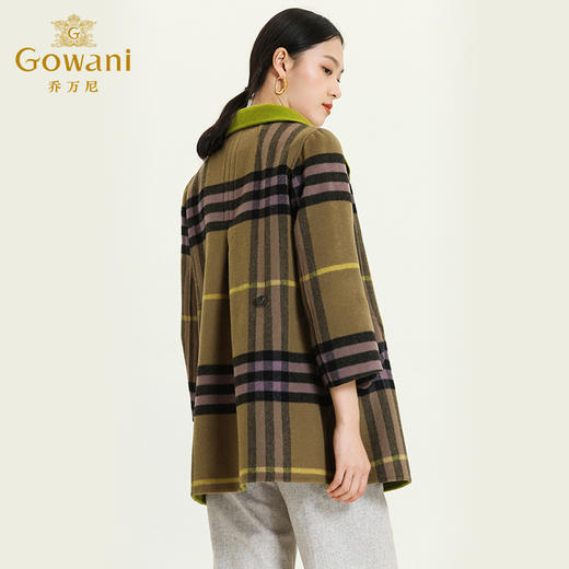 乔万尼冬季格子毛呢外套女简约宽松羊毛双面呢子大衣修身中长款E144A816 商品图4