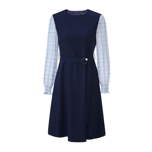 EITIE爱特爱秋季新款气质通勤格纹拼接收腰显瘦A摆连衣裙女裙C20075104 商品图7