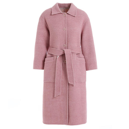 【绵羊毛】乔万尼大衣女粉色修身直筒系带双面穿羊毛呢外套秋冬长款EB4A076 商品图4