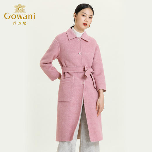 【绵羊毛】乔万尼大衣女粉色修身直筒系带双面穿羊毛呢外套秋冬长款EB4A076 商品图2