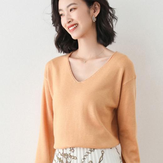 【79元任选两件】V领圆领显瘦长袖针织衫  不挑年龄百搭外穿打底衫   春秋冬可穿 细透舒柔 日常通勤 商品图11