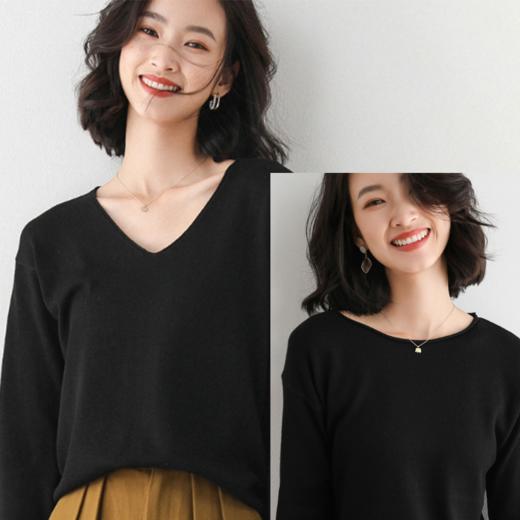 【79元任选两件】V领圆领显瘦长袖针织衫  不挑年龄百搭外穿打底衫   春秋冬可穿 细透舒柔 日常通勤 商品图4