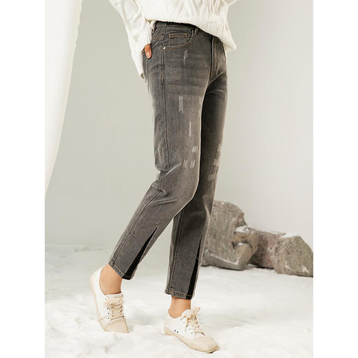 Famecoco范可儿直筒牛仔裤女秋冬季宽松烟灰色长裤F208GA010 商品图2