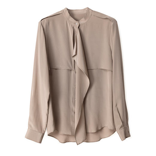 SS-9222高级感满满气质肩章风衣款双层荷叶边领长袖真丝衬衫 商品图3