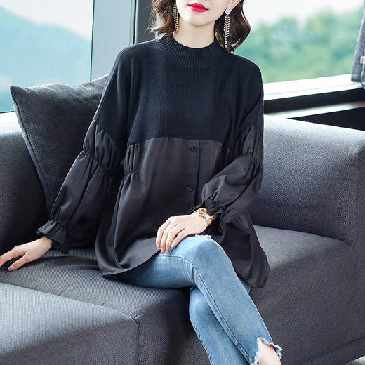 QD-MC-11808大码女装拼接针织衫时尚潮流服装秋冬显瘦毛衣 商品图2