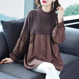 QD-MC-11808大码女装拼接针织衫时尚潮流服装秋冬显瘦毛衣