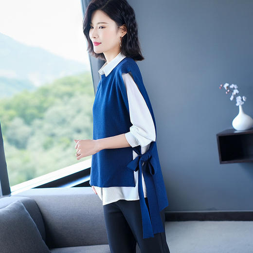 QZ-20MG2126秋款学院风圆领套头百搭宽松休闲毛衣背心针织马甲 商品图2