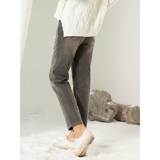 Famecoco范可儿直筒牛仔裤女秋冬季宽松烟灰色长裤F208GA010 商品图1