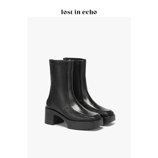 【微瑕疵不退不换】戚薇同款lost in echo 设计师原创 方头牛皮拼接弹力靴 商品图1