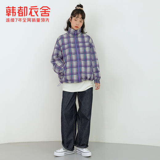 韩都衣舍2020冬装新款两穿格纹休闲立领颗粒绒棉衣棉服女OM81787 商品图1
